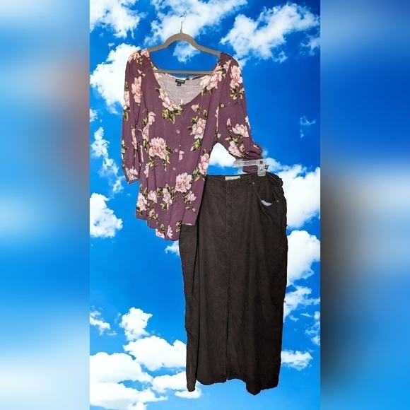 18 - Eddie Bauer • Dark Brown Corduroy Maxi Skirt with Front Slit & Pockets -Y2K - Picture 5 of 6